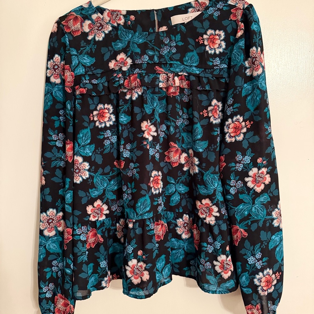 LOFT Floral Blouse - Black, Blue, and Red